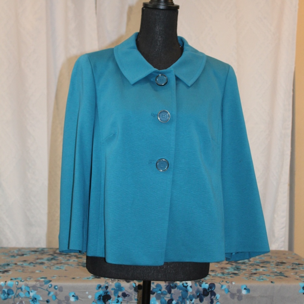 Talbots Teal Button Down Jacket With Fluted Sleeve - image 2